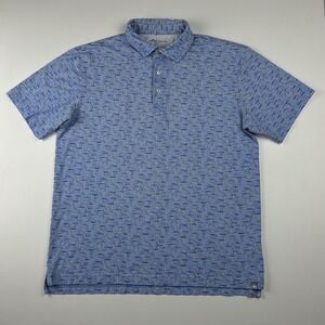Peter Millar Men's Seaside Aqua Fish Pattern Pima Cotton Polo Size M